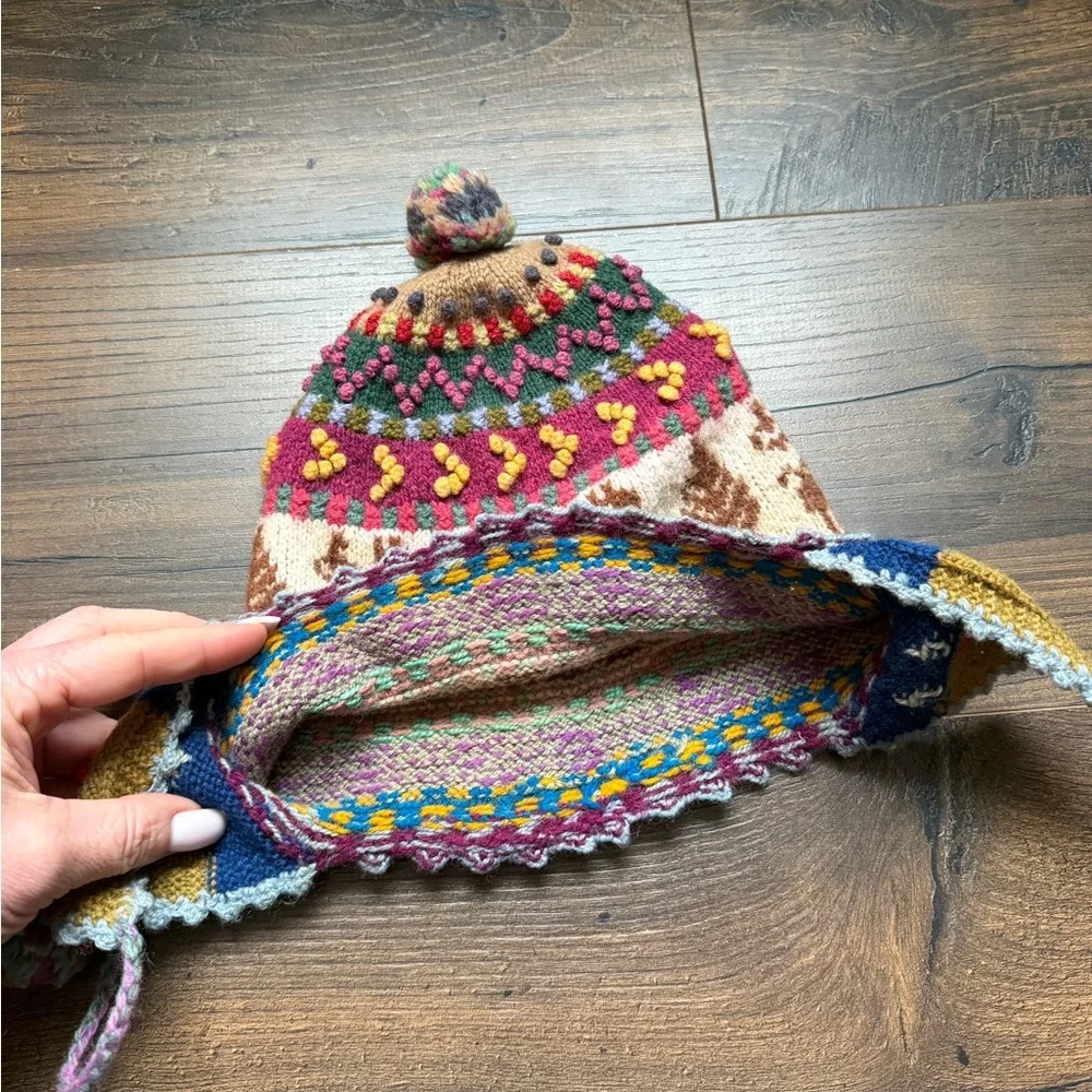 Hand-Knit Peruvian Wool Chullo Hat Llama & Andean Motif Ear Flap Beanie
